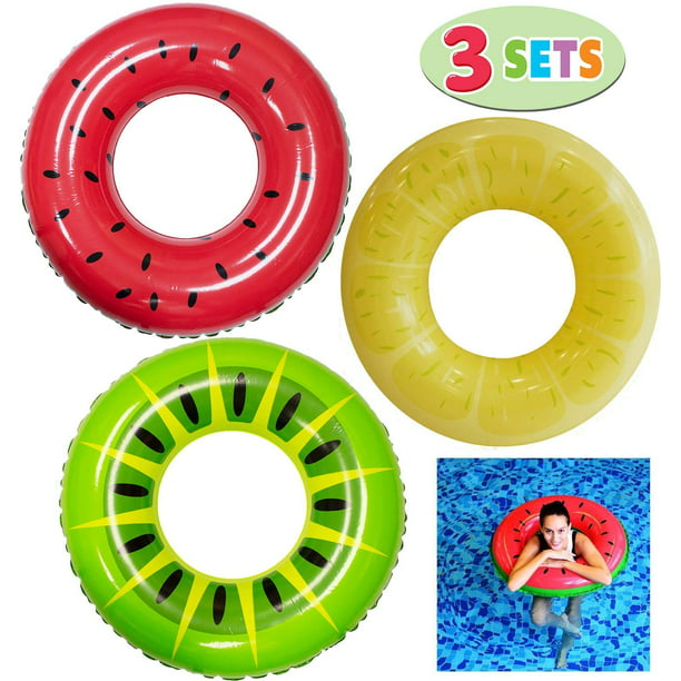 Inflatable Pool Floats 3 Pack Swim Tubes Rings 32.5 Inflatable Fruit Pool Tubes Beach Pool Swimming Party Fun Water Toys Inner Tube for Kids Adults Party Supplies